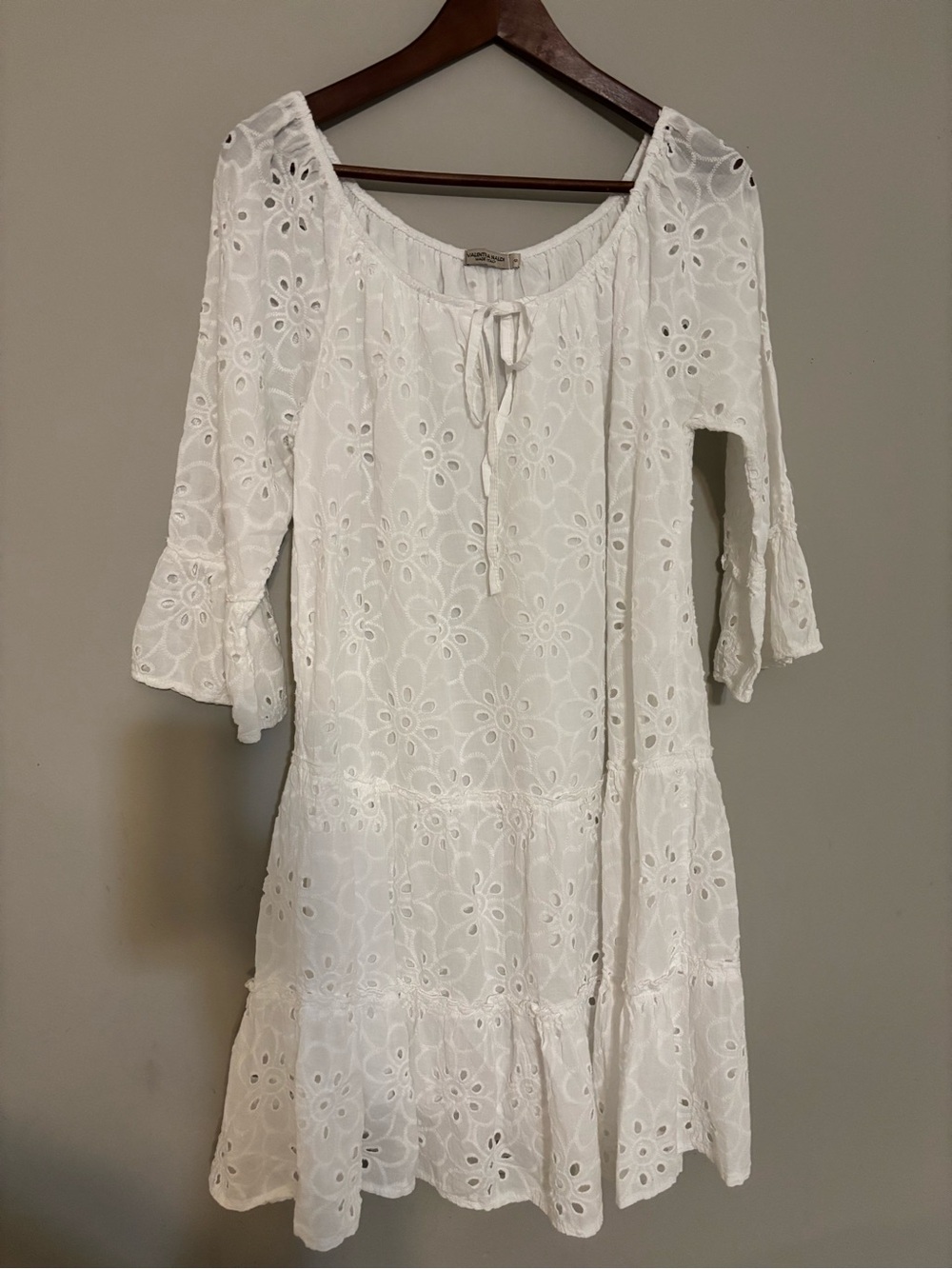 Valentina Naldi cotton eyelet layered embroidered dress and elasticized neckline